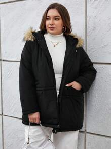 SHEIN Essnce Áo khoác đệm ấm áp và tiện dụng cỡ lớn cho phụ nữ vào năm mới và giáng sinh - màu đen - Xem 6