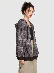 Grunge Punk Ladies' Landscape Print Zip-up Hoodie For Outdoor Activities - Multicolor - View 6