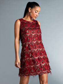 SHEIN BAE Women's Sleeveless Sequin Bodycon Dress - Burgundy - View 5