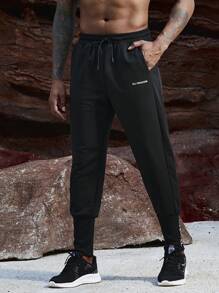 Manfinity Sport Corelite Men's Letter Printed Drawstring Waist Sports Pants Sweat Pants - Black - View 1