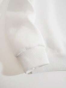 SHEIN EZwear 女款抓絨內裡連帽衫,帶有個性和標語印花 - 白色 - 查看 5