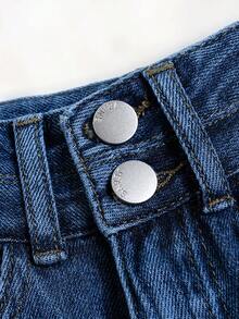Little Girls' High Waisted Flared Jeans With Silver Button And Medium Wash Blue - Medium Wash - View 6