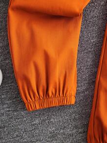 SHEIN Tween Girl Cool & Personalized Knitted Stand Collar Long Sleeve Tracksuit With Trousers - Orange - View 3