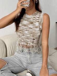 SHEIN Unity Fringed Knitted Top With Cut-out Design - Multicolor - View 5