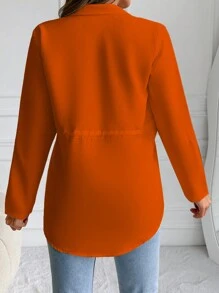 EURMUSE Drawstring Waist Rolled Sleeve Jacket - Red - View 2