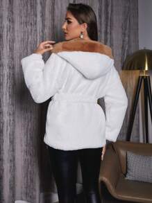 Zolique Color Blocking Hooded Coat With Collar Fall Cloth For Women - Multicolor - View 2