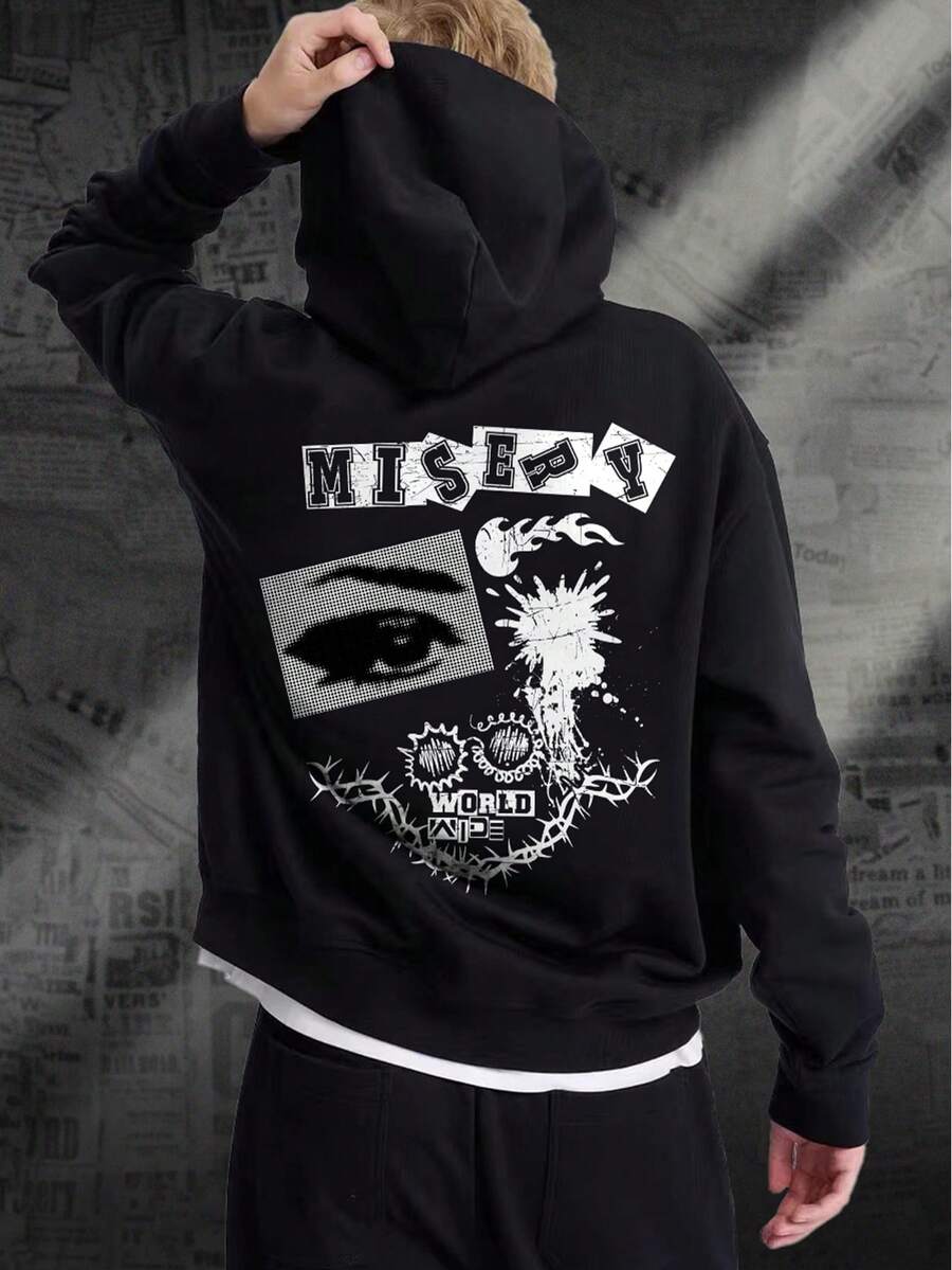 男士字母和眼睛图案印花卫衣 - 黑色 - 查看 1