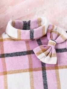 SHEIN Nhỏ bé Cô gái Thanh lịch Vintage Phong cách Preppy Kẻ sọc Đầm Với Bowknot Chi tiết Và Mũ nồi Mũ Đối với Mùa xuân/thu - Màu tím - Xem 3