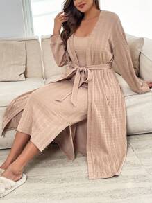 SHEIN Essnce Conjunto De Dos Piezas De Vestido Camisola Y Ropa De Abrigo De Talla Grande - Albaricoque - Ver 4