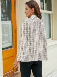 SHEIN Frenchy Fashionable Plaid Cape Woolen Coat - Apricot - View 2