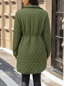 EMERY ROSE 女士菱形绗缝羽绒夹克，腰部有抽绳 - 綠色 - 查看 2