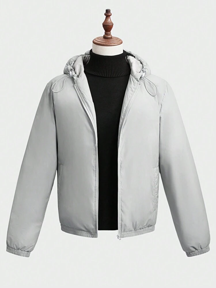Loose-Fit Men's Zip Up Drawstring Hooded Winter Coat