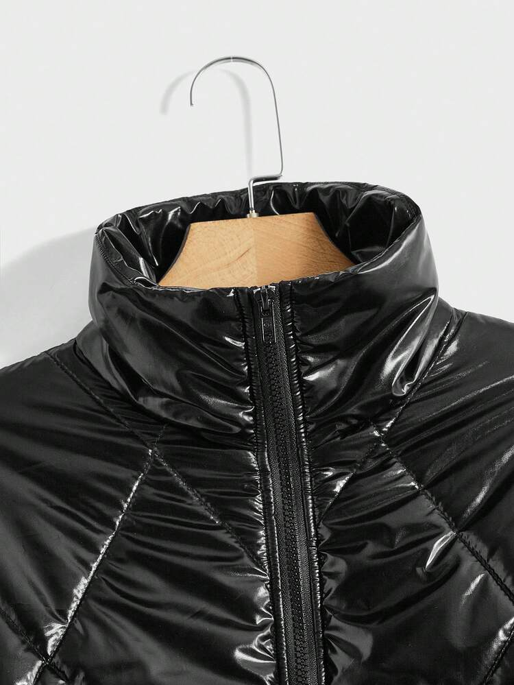 1pc Loose Fit Men's Casual Zip-Up Long Sleeve Puffer Jacket