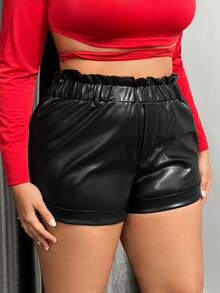 SHEIN SXY Women's Plus Size Paper Bag Waist Shorts - Black - View 4