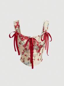 SHEIN MOD Women's Floral Printed Strap Tank Top - Multicolor - View 1