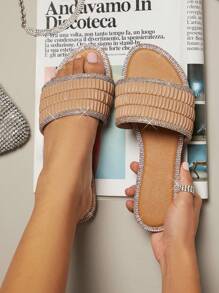 SHUZIA Women's Fashion Flat Sandals With Rhinestone Decoration