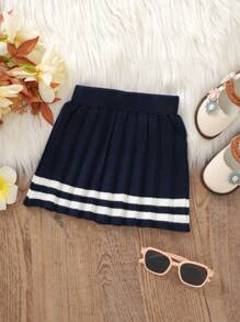 嬰兒女孩條紋邊褶皺針織裙 - 黑色 - 查看 2