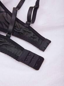 Women's Floral Embroidery Mesh Sexy Lingerie Set - Black - View 5