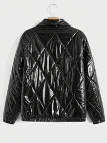 Manfinity VCAY 1 Peça Jaqueta Casual Masculina Solta Com Zíper e Manga Longa Acolchoada - Preto - Visão 2
