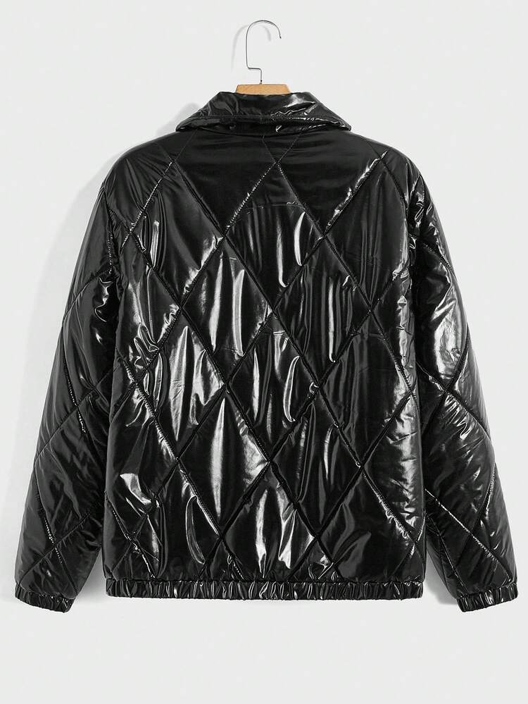 1pc Loose Fit Men's Casual Zip-Up Long Sleeve Puffer Jacket