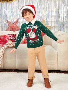 SHEIN Young Boy Christmas Santa Claus Pattern Sweater,In Fall/Winter - Multicolor - View 5