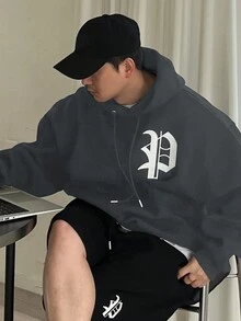 DAZY Nam Lá thư In Hoodie Áo nỉ - Màu xám đen - Xem 4