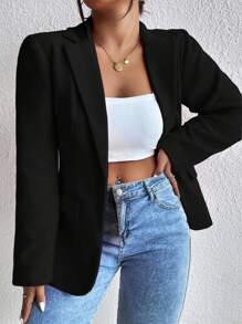 SHEIN Franclia Kích thước lớn Của phụ nữ Chất rắn Một nút Áo vest - màu đen - Xem 3