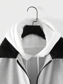 RueChic 1pc Men's Contrast Teddy Collar Zipper Front Jacket - Grey - View 5