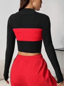 SHEIN Unity Của phụ nữ Khối màu Dây kéo Khép kín Quần skinny Áo len Mở - màu đen - Xem 2