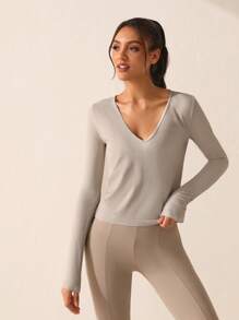 Lifespree 女士長袖肋織運動t恤 - 淺灰色 - 查看 4