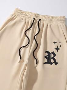 SHEIN Unity Ladies' Drawstring Waist & Cuffed Hem Casual Jogger Pants With Letter Print - Apricot - View 4