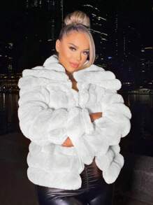 SHEIN SXY Open Front Fuzzy Jacket In Fall/Winter - White - View 5