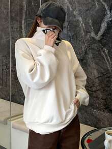 DAZY 女款純色長袖拉鍊運動衫 - 米色 - 查看 3