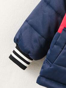 SHEIN Áo khoác trùm đầu có đệm họa tiết loang màu cho bé trai - Màu xanh hải quân - Xem 5