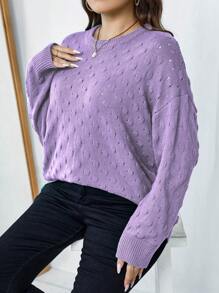 Celure 大尺碼純色垂墜肩毛衣 - 淡紫色 - 查看 5