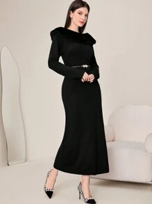 Modelyn Vestido De Punto De Mujer Con Parches - Negro - Ver 3
