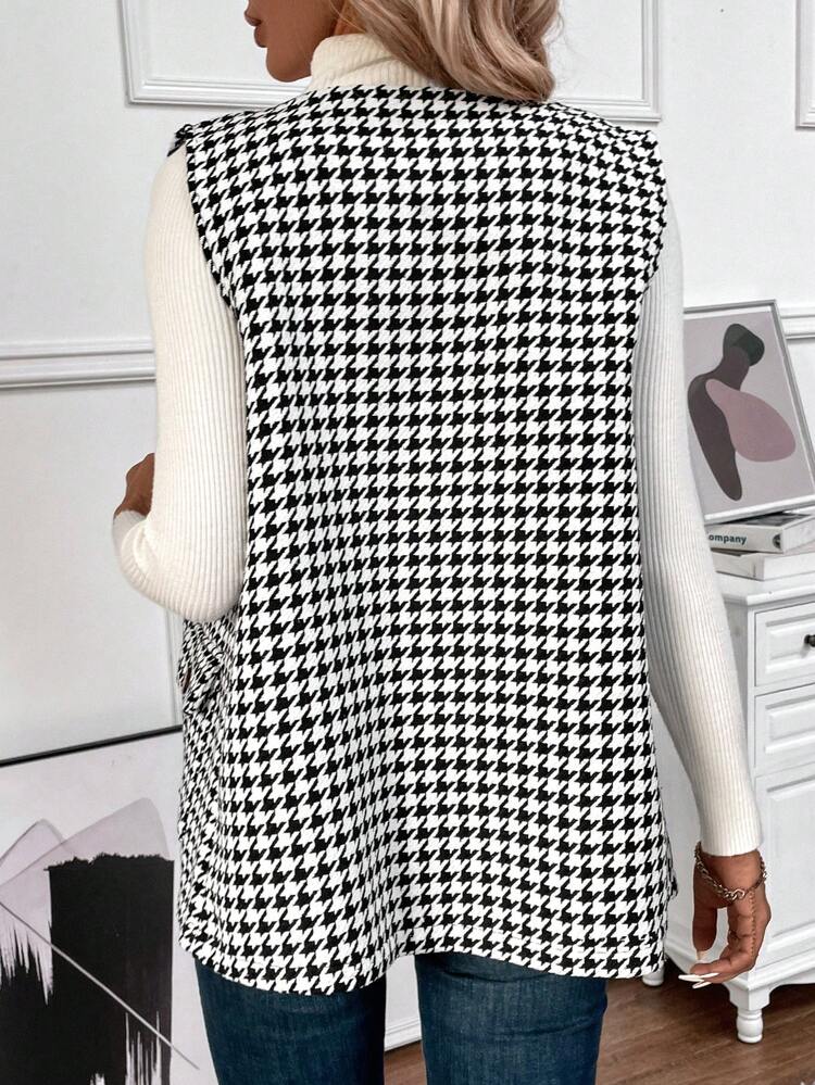 Women'S Sleeveless Houndstooth Print Coat