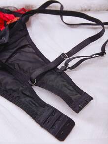 Lace Floral Embroidered Sexy Lingerie Set - Multicolor - View 4