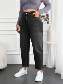 EURMUSE Plus Size  Washed Mom Jeans For Women - Dark Grey - View 1
