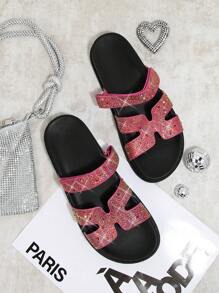 SHUZIA Women's Rhinestone Decorated Flat Sandals - Pink - View 3