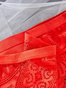 3pcs Solid Color Lace Splicing Triangle Panties Lingerie