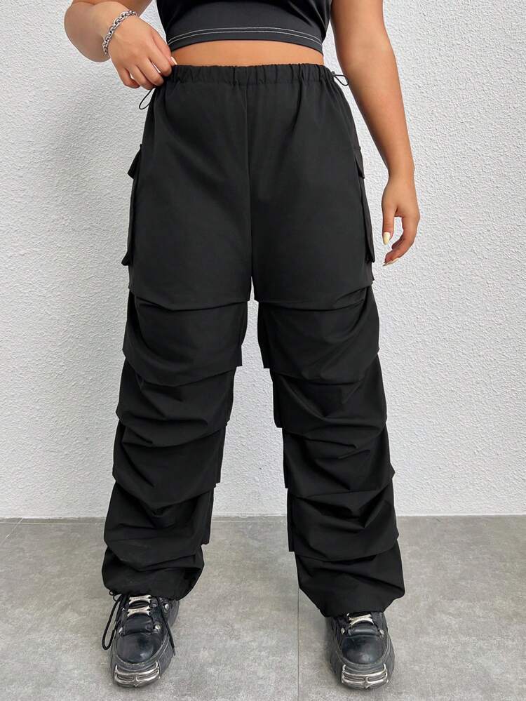 Women's Plus Size Drawstring Waist Pleated Trousers