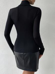 Chiquease 高領透明網紗長袖上衣 - 黑色 - 查看 2