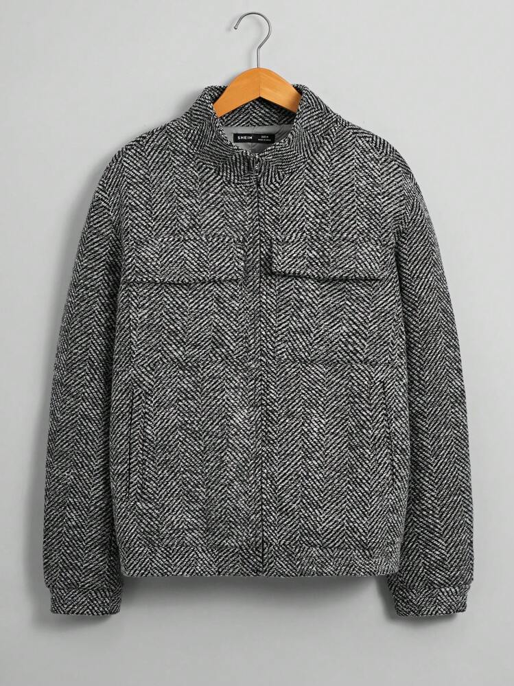 Manfinity VCAY Men Flap Pocket Zip Up Overcoat For Autumn & Winter - Black - View 1