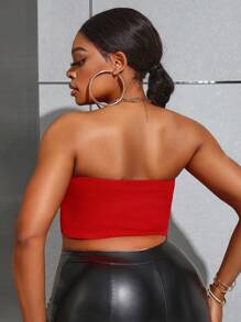 SHEIN SXY Kích thước lớn Denim Áo không dây Đối với phụ nữ , Lễ tạ ơn - Đỏ - Xem 5