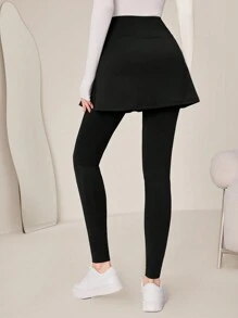 Mulvari 女性高腰2合1緊身褲 - 黑色 - 查看 2