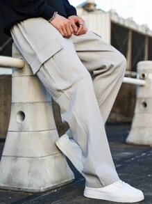 Manfinity Hypemode Loose Fit Men's Multi-Pocket Cargo Pants - Light Grey - View 4