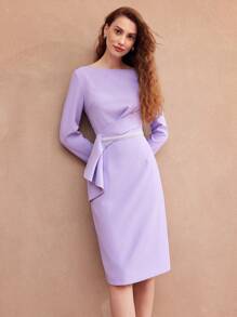 MOTF PREMIUM FITTED DRAPED SPLIT BACK DRESS - Purple - View 9