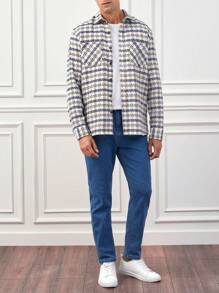 RueChic Men's Plaid Shacket With Front Pockets - Blue and White - View 6