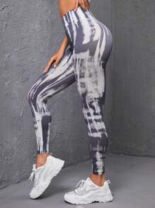 Gameset SHEIN Sport Leggings Deportivos De Talle Alto Teñidos En Tie-dye - Multicolor - Ver 4